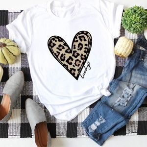 BellanBlue White Leopard Heart Tee